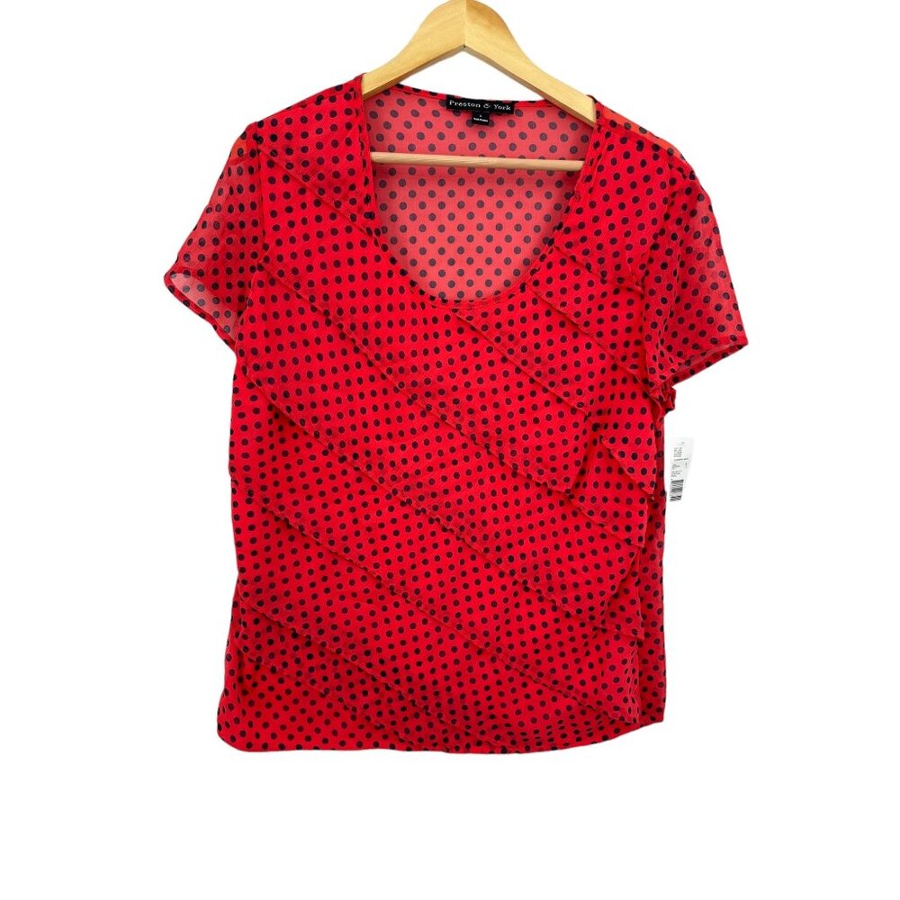 Preston and York Shirt Blouse Top womens Size L Daphne‎ Teaberry Tiered MSRP $49